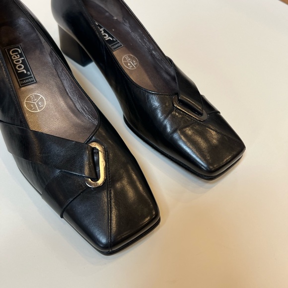 Gabor Leather Square Toe Black Block Heels - Picture 5 of 13